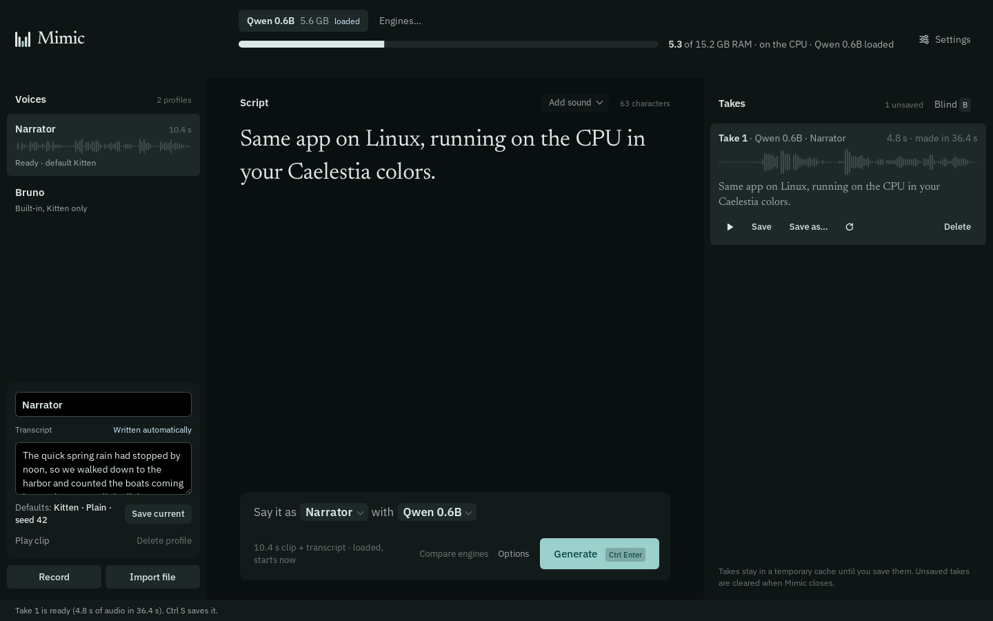 Mimic on Linux in Caelestia colors